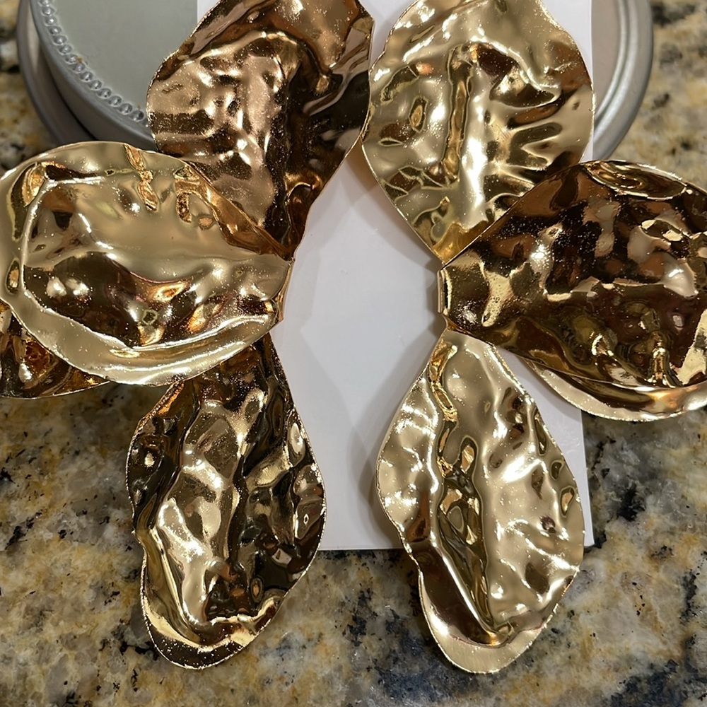 Gold Floral Statement Earrings - Picture 10 of 10